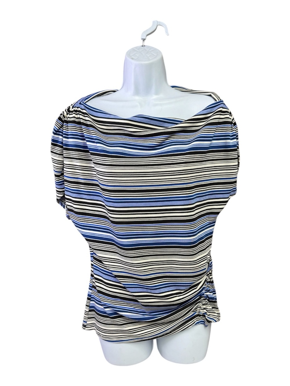 WHBM size medium boatneck style Blue, Black & White Striped Short Sleeve Top